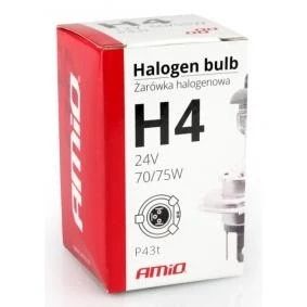 Imagem de AMiO 01267 Lâmpada, farol de longo alcance H4 70/75W P43t Halogéneo VOLKSWAGEN: GOLF 2, LT 28 35 I Van, MERCEDES BENZ: W124 Sedan, Citan Van