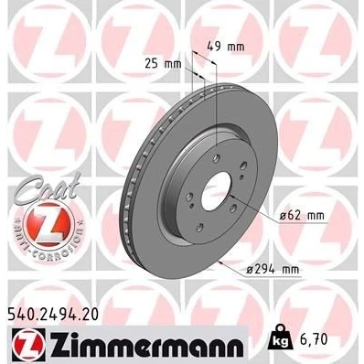 Imagem de ZIMMERMANN COAT Z 540.2494.20 Disco de travão 294 25 7/5 5 114 interior ventilado revestido SUZUKI: Grand Vitara 2 SUV