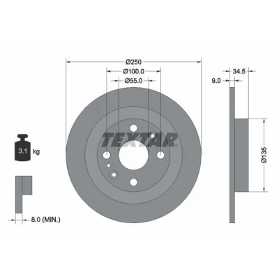 Imagem de TEXTAR 92061700 Disco de travão 250 9 04/07 100 cheio sem pernos fixação da roda, cubo roda MAZDA: MX 5 I, 2, FAMILIA