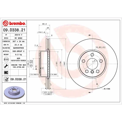 Imagem de BREMBO 09.D338.21 Disco de travão 307 24 5 interior ventilado revestido alto carbono