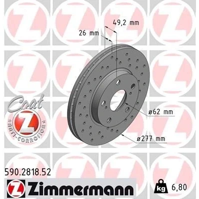 Imagem de ZIMMERMANN SPORT COAT Z 590.2818.52 Disco de travão 277 26 7/5 5 114 interior ventilado, perfurado revestido alto carbono TOYOTA: Auris Carrinha