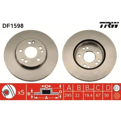 Imagem de TRW DF1598 Disco de travão 295 22 5 112 ventilado pintado MERCEDES BENZ: W124 Sedan, Carrinha, Classe E Cabrio