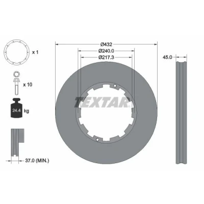 Imagem de TEXTAR Disco de travão 432mm 45mm 10/12 240mm interior ventilado 93145611 Discos