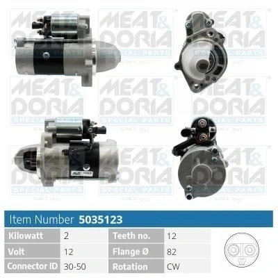 Imagem de MEAT &amp; DORIA 5035123 Motor de arranque 12V 2kW 12 30 50 82mm JEEP: GRAND CHEROKEE 2, CHRYSLER: PT Cruiser Carrinha