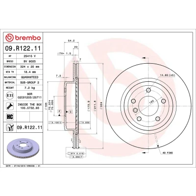 Imagem de BREMBO COATED DISC LINE 09.R122.11 Disco de travão 324 20 5 interior ventilado revestido alto carbono com parafusos