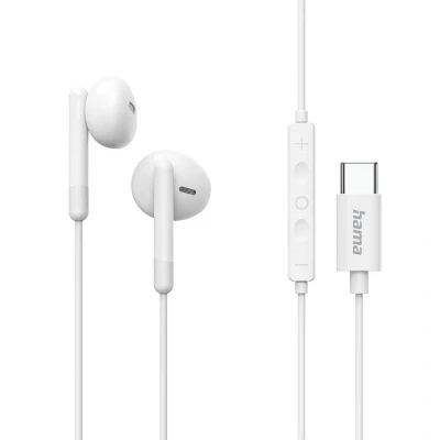Imagem de Auriculares Hama Classy com fio USB C microfone e controlo integrado Branco