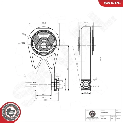Imagem de ESEN SKV 75SKV073 Suporte, motor traseira Rolamento de Borracha e metal Alumínio, 212mm 50mm FIAT: Ducato III Camião plataforma / Chassis
