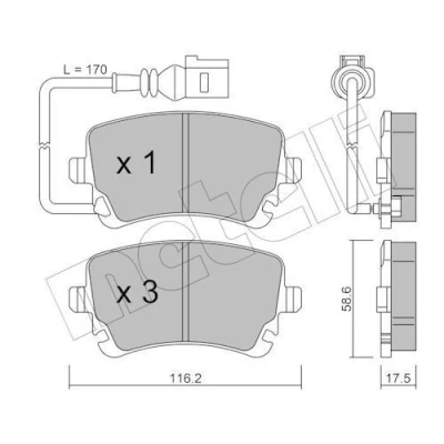 Imagem de METELLI 22 0554 0 Jogo de pastilhas para travão disco incl. contacto aviso desgaste VOLKSWAGEN: Transporter 5 Bus,