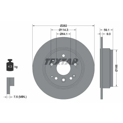 Imagem de TEXTAR PRO 92261703 Disco de travão 282 9 05/10 114,3 cheio revestido sem pernos fixação da roda, cubo roda