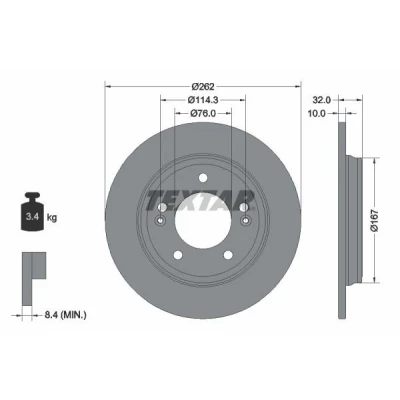 Imagem de TEXTAR 92314403 Disco de travão 262 10 05/07 114,3 cheio revestido sem pernos fixação da roda, cubo roda HYUNDAI: Ioniq