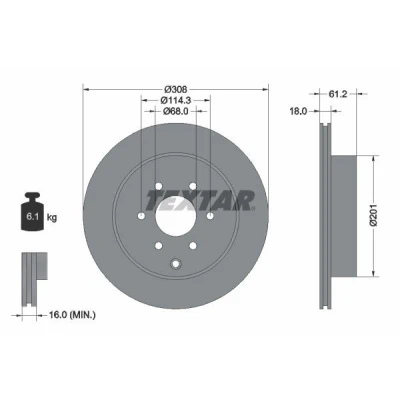 Imagem de TEXTAR 92296403 Disco de travão 308 18 06/07 114,3 interior ventilado revestido sem pernos fixação da roda, cubo roda