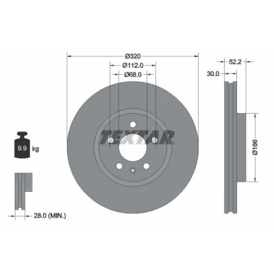 Imagem de TEXTAR PRO+ 92160005 Disco de travão 320 30 05/06 112 interior ventilado revestido alto carbono sem pernos fixação da roda, cubo roda