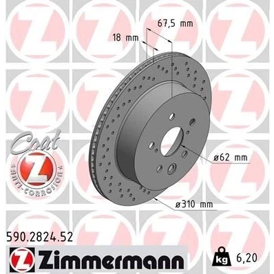 Imagem de ZIMMERMANN SPORT COAT Z 590.2824.52 Disco de travão 310 18 8/5 5 114 interior ventilado, perfurado revestido LEXUS: IS 2, GS III, 3