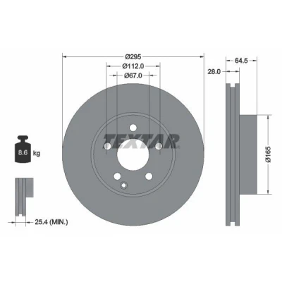 Imagem de TEXTAR PRO+ 92163205 Disco de travão 295 28 05/06 112 interior ventilado revestido alto carbono sem pernos fixação da roda, cubo roda
