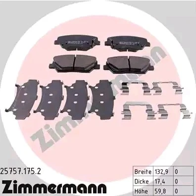 Imagem de ZIMMERMANN 25757.175.2 Jogo de pastilhas para travão disco com avisador sonoro desgaste A imagem corresponde ao volume fornecimento