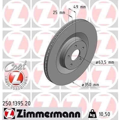 Imagem de ZIMMERMANN 250.1395.20 Disco de travão 350 25 5/5 5 108 interior ventilado revestido alto carbono FORD: FOCUS 3