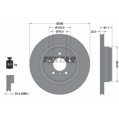 Imagem de TEXTAR PRO+ 92137905 Disco de travão 336 22 05/06 120 interior ventilado revestido alto carbono sem pernos fixação da roda, cubo roda
