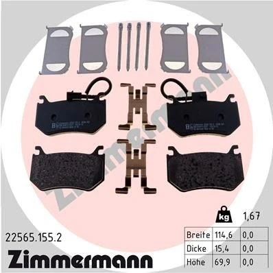Imagem de ZIMMERMANN 22565.155.2 Jogo de pastilhas para travão disco incl. contacto aviso desgaste A imagem corresponde ao volume fornecimento