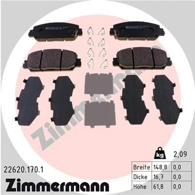 Imagem de ZIMMERMANN 22620.170.1 Jogo de pastilhas para travão disco com avisador sonoro desgaste A imagem corresponde ao volume fornecimento