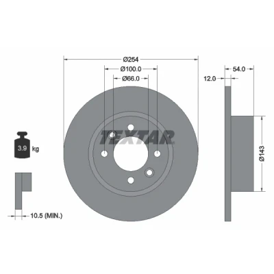 Imagem de TEXTAR 92051500 Disco de travão 254 12 04/06 100 cheio sem pernos fixação da roda, cubo roda