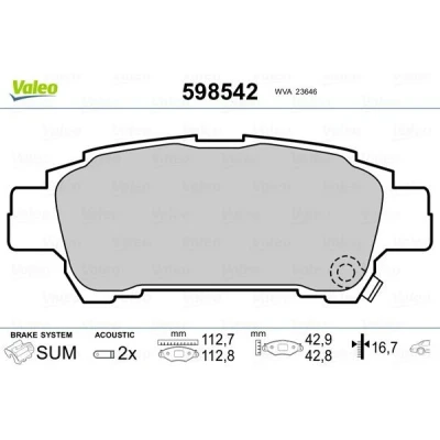 Imagem de VALEO 598542 Jogo de pastilhas para travão disco Eixo traseiro incl. contacto aviso desgaste com chapa anti ruído TOYOTA: Previa / Estima II