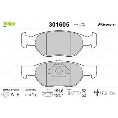 Imagem de VALEO 301605 Jogo de pastilhas para travão disco FIRST Eixo dianteiro incl. contacto aviso desgaste sem chapa anti ruído