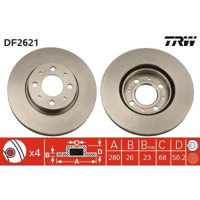 Imagem de TRW DF2621 Disco de travão 280 26 4 108 ventilado pintado VOLVO: 850 Carrinha, Sedan
