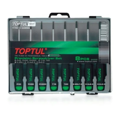 Imagem de TOPTUL GAAW0803 Conjunto de chaves parafusos 1,5, 2, 3, PH0, PH00, PH000, T15, T20 Estojo plástico