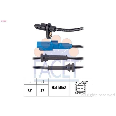 Imagem de FACET 21.0205 Sensor de ABS 751mm CITROËN: C3 III, C4 II Cactus, PEUGEOT: 2008 Carrinha, OPEL: Crossland X