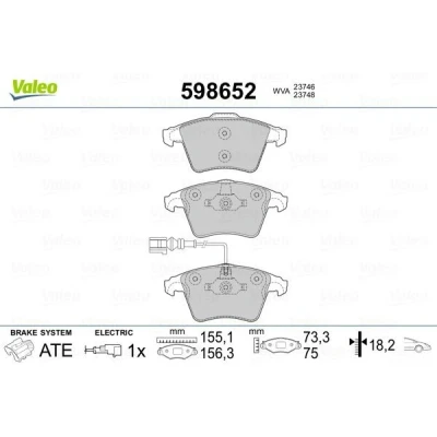 Imagem de VALEO 598652 Jogo de pastilhas para travão disco Eixo dianteiro incl. contacto aviso desgaste com chapa anti ruído VOLKSWAGEN: Touareg I
