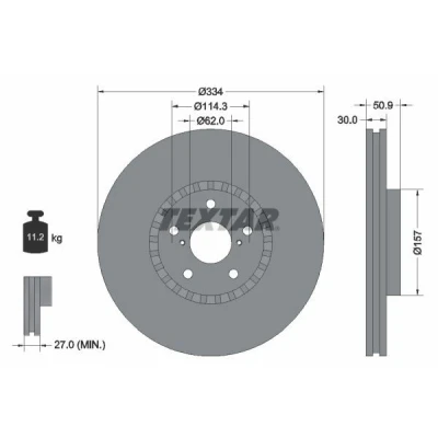 Imagem de TEXTAR PRO 92147903 Disco de travão 334 30 05/07 114,3 ventilado fora revestido sem pernos fixação da roda, cubo roda LEXUS: GS III, IS 3