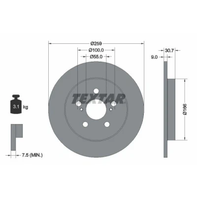 Imagem de TEXTAR PRO 92224003 Disco de travão 259 9 05/07 100 cheio revestido sem pernos fixação da roda, cubo roda TOYOTA: Corolla X Sedan
