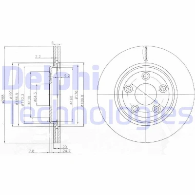 Imagem de Disco de travãon Komplett DELPHI BG3512 voltar/ventilado/2 peças