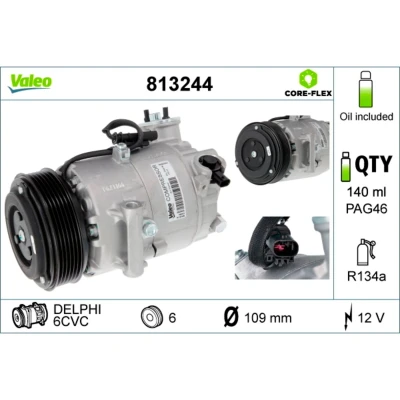 Imagem de VALEO 813244 compressor 6CVC 12 PAG 46 R 134a com óleo de OPEL: Zafira C Tourer, Astra J Hatchback, Meriva B, CHEVROLET: Cruze Sedan