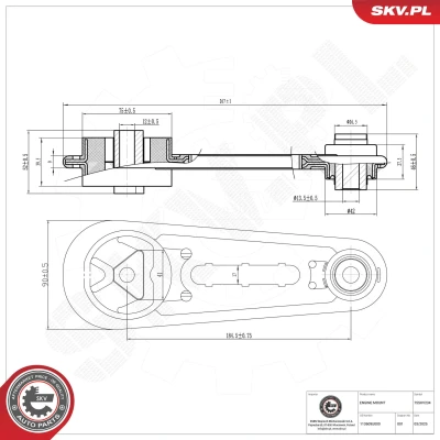 Imagem de ESEN SKV 75SKV234 Suporte, motor traseira Rolamento de Borracha e metal Alumínio, 268mm 52mm NISSAN: Almera II Hatchback, 2 Limousine