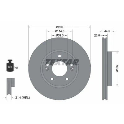 Imagem de TEXTAR PRO 92243103 Disco de travão 280 23 05/07 114,3 interior ventilado revestido sem pernos fixação da roda, cubo roda