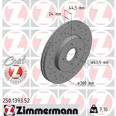 Imagem de ZIMMERMANN 250.1393.52 Disco de travão 300 24 4/4 4 108 interior ventilado, perfurado revestido FORD: Focus Mk1 Hatchback, Carrinha