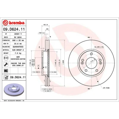 Imagem de BREMBO 09.D624.11 Disco de travão 288 25 5 interior ventilado revestido alto carbono com parafusos HYUNDAI: i30 III Hatchback