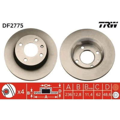 Imagem de TRW DF2775 Disco de travão 236 12,8 4 100 cheio