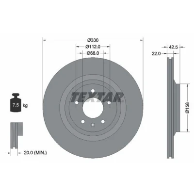 Imagem de TEXTAR PRO 92160403 Disco de travão 330 22 05/06 112 ventilado fora revestido sem pernos fixação da roda, cubo roda AUDI: A6 C6 Avant