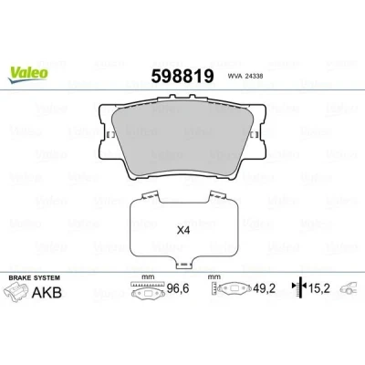 Imagem de VALEO 598819 Jogo de pastilhas para travão disco Eixo traseiro excl. contacto aviso desgaste com chapa anti ruído TOYOTA: RAV4 III SUV