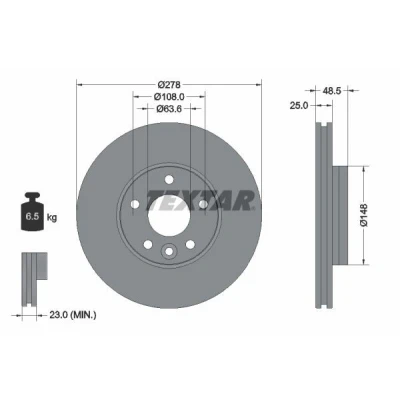 Imagem de TEXTAR PRO 92292303 Disco de travão 278 25 05/06 108 interior ventilado revestido sem pernos fixação da roda, cubo roda VOLVO: V40 Hatchback