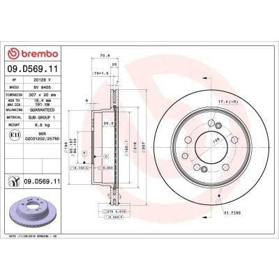 Imagem de BREMBO 09.D569.11 Disco de travão 307 20 5 interior ventilado revestido