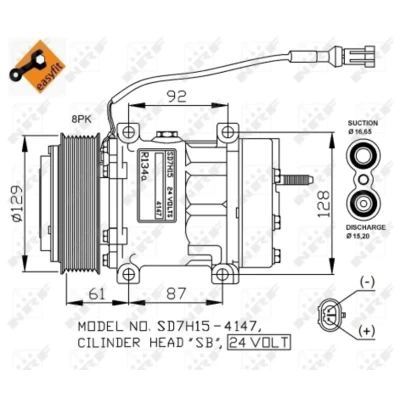 Imagem de NRF 32780 compressor SD7H15 24 PAG 100 com óleo de PAG, retentor
