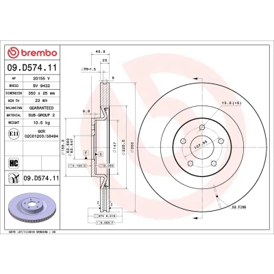 Imagem de BREMBO 09.D574.11 Disco de travão 350 25 5 interior ventilado revestido alto carbono FORD: FOCUS 3