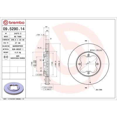 Imagem de BREMBO 09.5290.14 Disco de travão 259 23 4 interior ventilado HONDA: ACCORD 4, CIVIC 6 Stufenheck, Hatchback