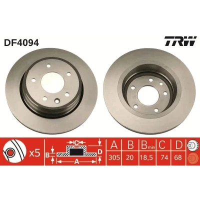 Imagem de TRW DF4094 Disco de travão 305 20 5 121 ventilado pintado JAGUAR: XJ Sedan