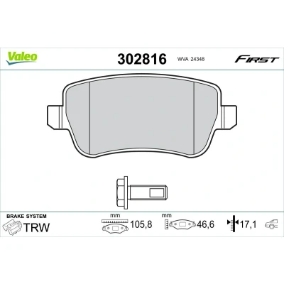 Imagem de VALEO 302816 Jogo de pastilhas para travão disco Eixo traseiro excl. contacto aviso desgaste com parafusos, chapa anti ruído