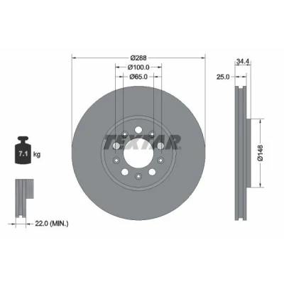 Imagem de TEXTAR 92106605 Disco de travão 288 25 05/10 100 ventilado fora revestido alto carbono sem pernos fixação da roda, cubo roda