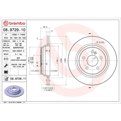 Imagem de BREMBO COATED DISC LINE 08.9729.11 Disco de travão 300 11 5 cheio revestido alto carbono com parafusos MERCEDES BENZ: Classe S Sedan